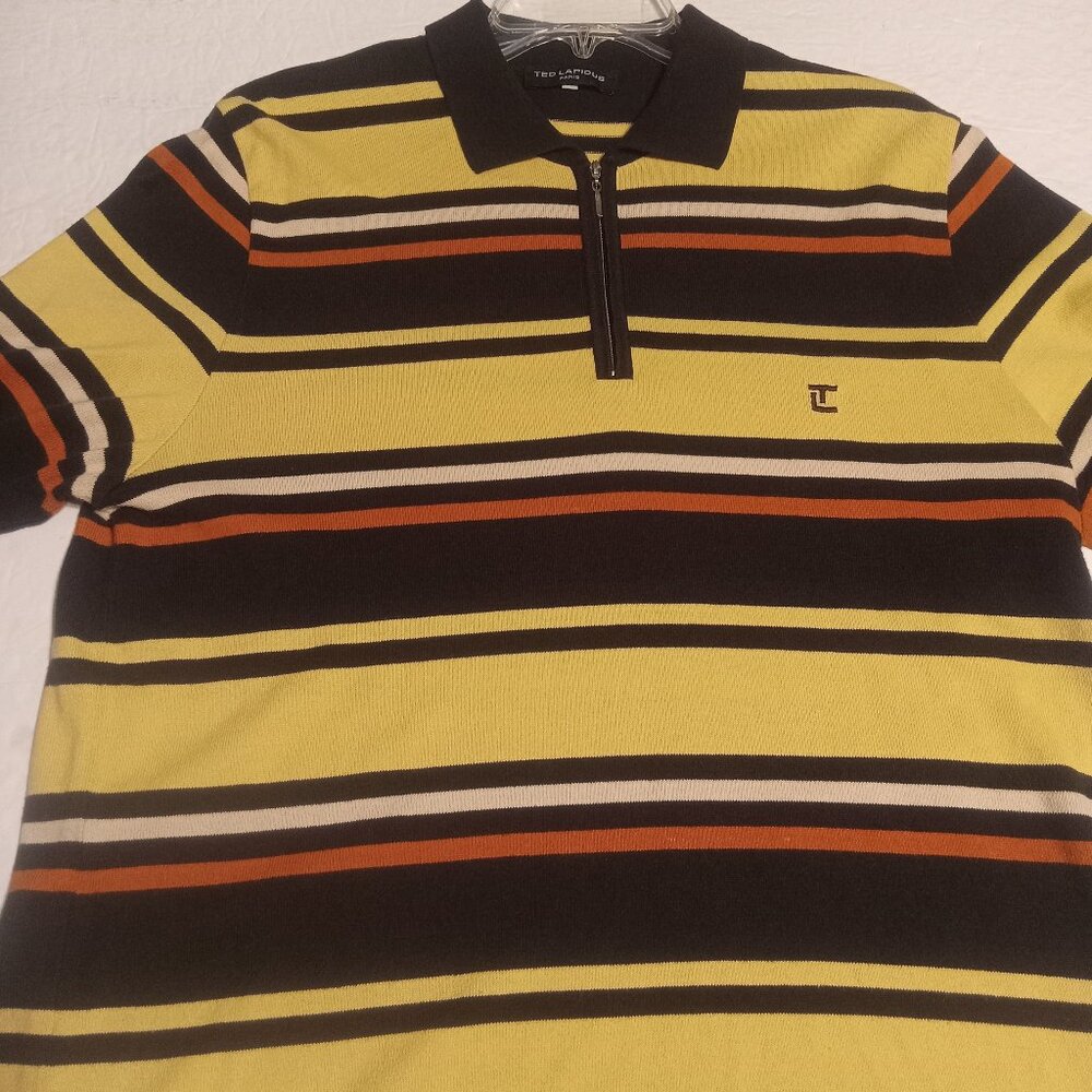 Ted Lapidus Men's Striped 1/4 Zip Polo Shirt Size L